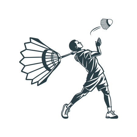 Badminton player with racket and shuttlecock. Vector illustration.のイラスト素材