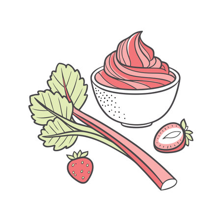 Vector illustration of strawberry ice cream in bowl with berries and leaves.のイラスト素材