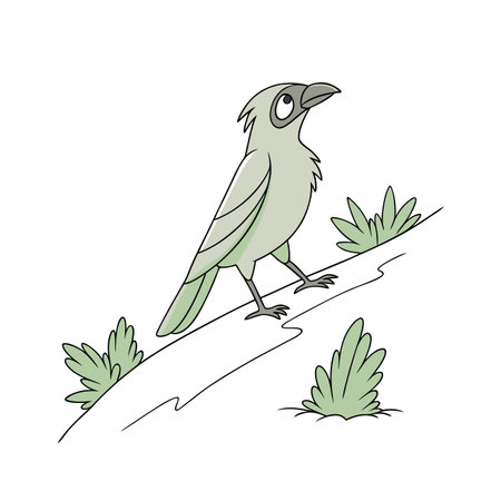 Crow sitting on a branch. Vector illustration in cartoon style.のイラスト素材