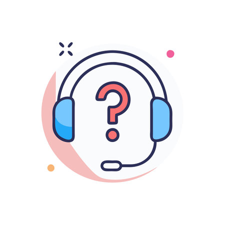 Support icon in trendy flat line style. Headphones with question mark vector illustration on white isolated background. Support business concept.のイラスト素材