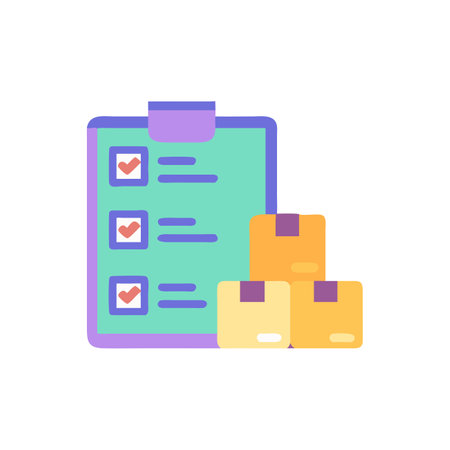 Checklist and boxes icon in flat color style. Vector illustration.のイラスト素材