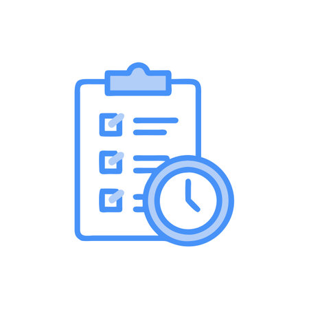 Clipboard with checklist and clock, time management, vector line iconのイラスト素材