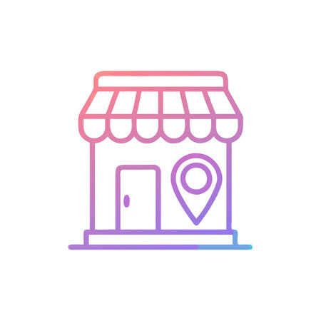 Store and location pin vector line icon, shop and location pin conceptのイラスト素材