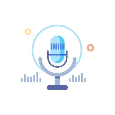 Microphone icon in flat color style. Sound recording studio equipment vector illustration on white isolated background. Speaker business concept.のイラスト素材
