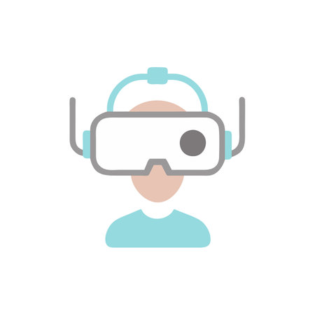 Man with virtual reality goggles. Modern flat style icon. Vector illustration.のイラスト素材