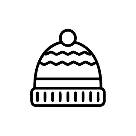 hat with pompon icon over white background, line style, vector illustrationのイラスト素材