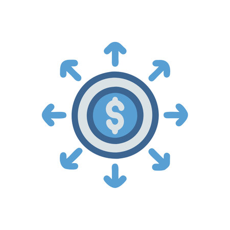 Vector illustration, flat design. Dollar and arrows around. Business concept.のイラスト素材