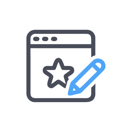 Website star and pencil icon in flat style. User feedback vector illustration on white isolated background. User feedback business concept.のイラスト素材