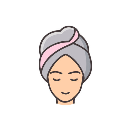 Woman with towel on head icon in flat color style. Spa treatmentのイラスト素材
