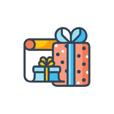 Gift box flat color line icon. Present, present, birthday, christmas concept. Vector illustrationのイラスト素材