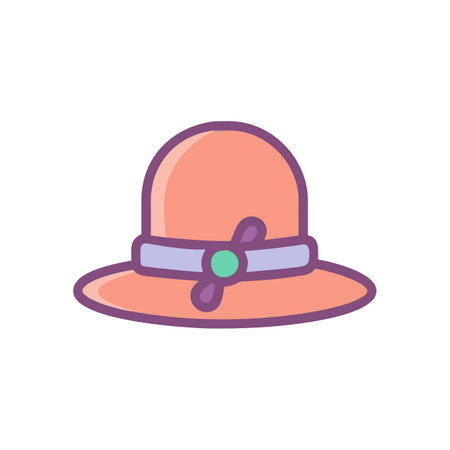 Women's hat with a bow. Vector illustration in flat style.のイラスト素材