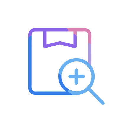 Package and magnifying glass icon, vector illustration. Flat design styleのイラスト素材