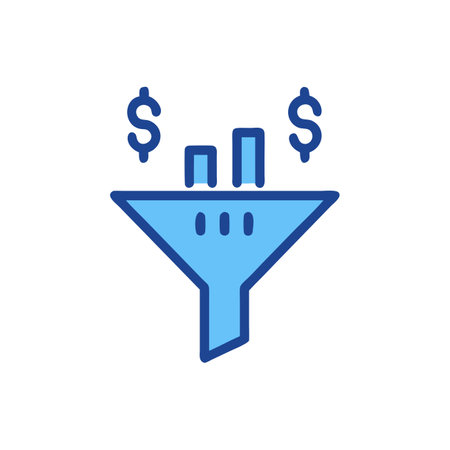 Sales funnel with dollar signs. Flat design style. Blue icon on white background.のイラスト素材