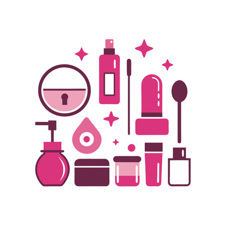 Cosmetics and makeup icons set. Vector illustration in flat style.のイラスト素材