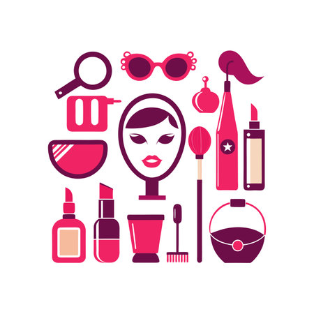 Cosmetics and make-up icons set. Vector illustration in flat styleのイラスト素材