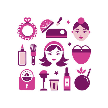 Cosmetics and make up icons set. Vector illustration in flat styleのイラスト素材