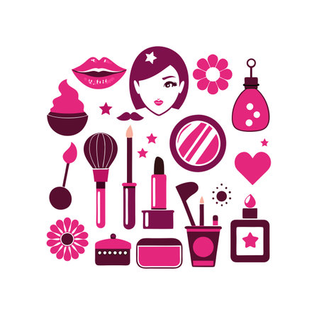 Cosmetics and make-up icons set. Vector illustration in flat styleのイラスト素材