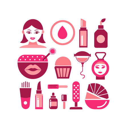 Cosmetics and make-up icons set in flat style. Vector illustrationのイラスト素材