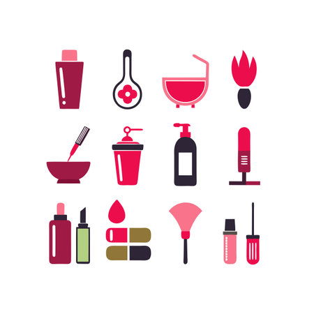 Cosmetics and make up icons set. Vector illustration in flat styleのイラスト素材