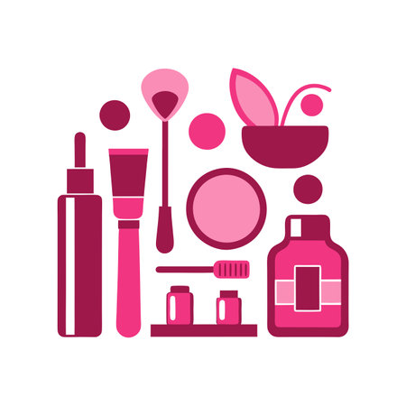 Cosmetics and makeup products icons set. Vector illustration in flat styleのイラスト素材