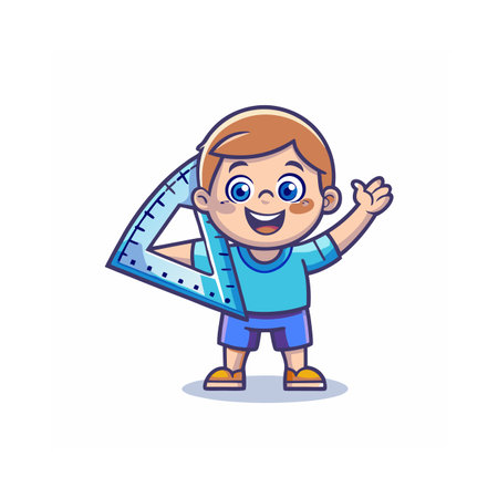 Cute little boy holding ruler. Vector illustration in cartoon style.のイラスト素材