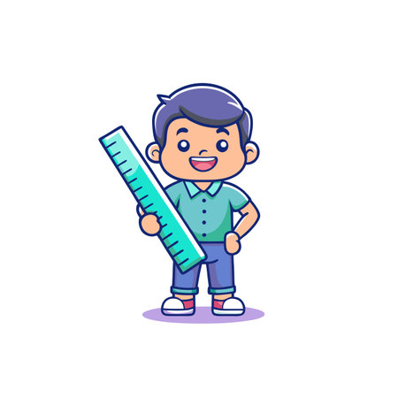 Cute boy holding ruler. Vector illustration in a flat style.のイラスト素材