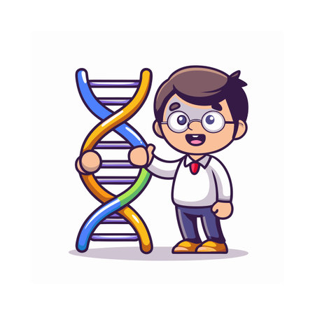 Businessman holding DNA molecule. Vector character illustration in cartoon style.のイラスト素材