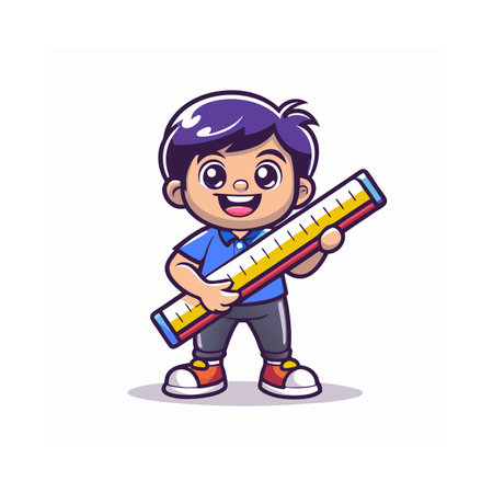 Cute little boy holding a ruler. Vector cartoon character illustration.のイラスト素材