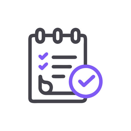 Notepad with check mark icon in outline style. Vector illustration.のイラスト素材