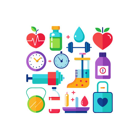 Healthy lifestyle concept in flat design style. Vector illustration with iconsのイラスト素材