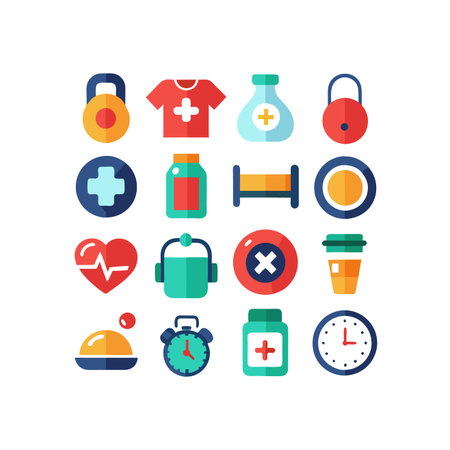 Set of medical and healthcare icons in flat style. Vector illustration.のイラスト素材