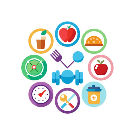 Healthy lifestyle icons set in flat design style. Vector illustration.のイラスト素材