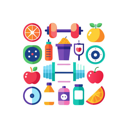 Fitness and healthy lifestyle icons in flat style. Vector illustration.のイラスト素材