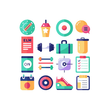 Fitness and healthy lifestyle icons set. Vector illustration in flat styleのイラスト素材