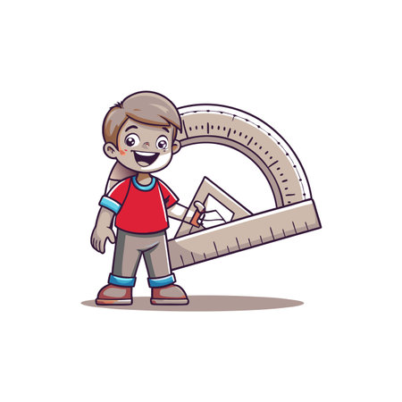 Vector illustration of a boy with a protractor on white background.のイラスト素材