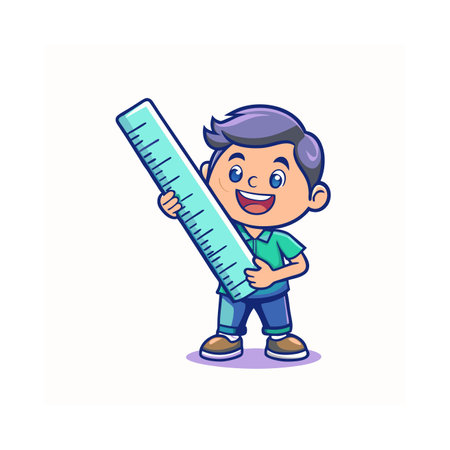 Cute boy holding a ruler. Vector illustration in cartoon style.のイラスト素材