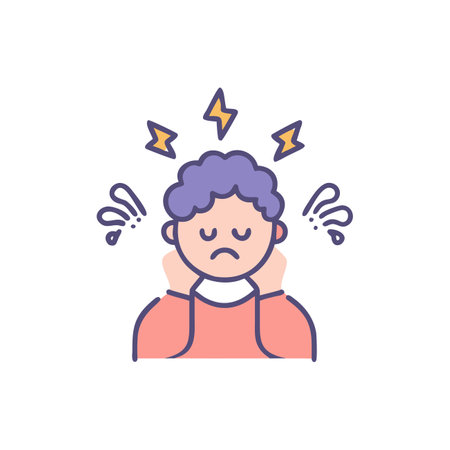 Sick man with headache. Vector illustration in flat line style.のイラスト素材
