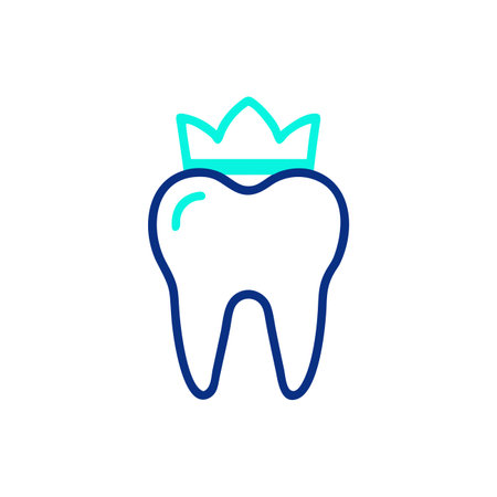 Tooth with crown line icon. Tooth with crown vector linear illustrationのイラスト素材