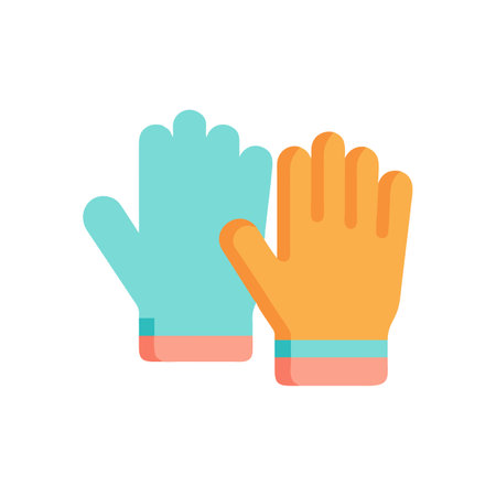 Rubber gloves icon in flat color style. Housework cleaning equipmentのイラスト素材