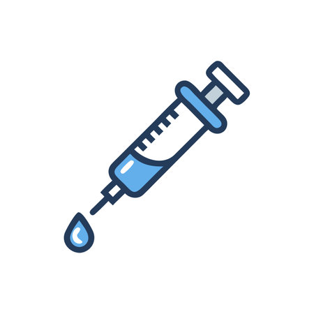 Syringe with drop icon. Vaccination symbol. Vector illustration.のイラスト素材