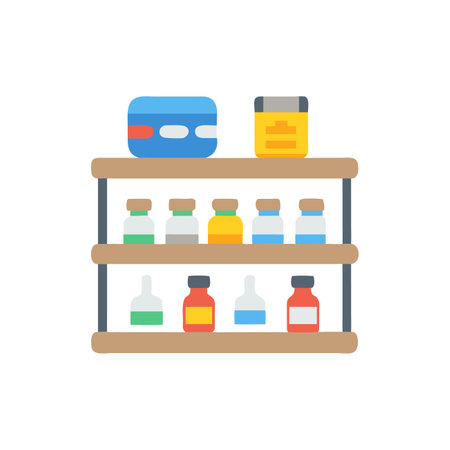 Shelves icon in flat color style. Grocery store shopのイラスト素材
