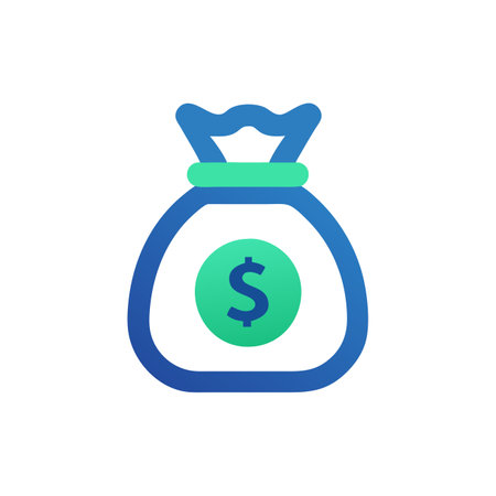 Money bag icon, vector illustration. Flat design style, blue color.のイラスト素材