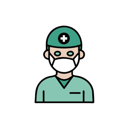 doctor with mask and stethoscope icon. line style. vector illustrationのイラスト素材