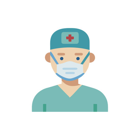 Surgeon icon in flat color style. Doctor vector illustration on white isolated background.のイラスト素材