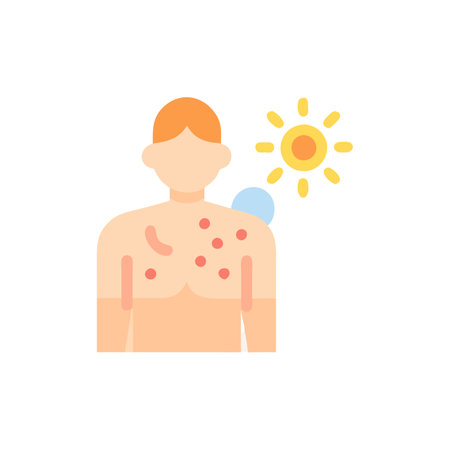 Man with sunburn icon in flat color style. Health care medicalのイラスト素材