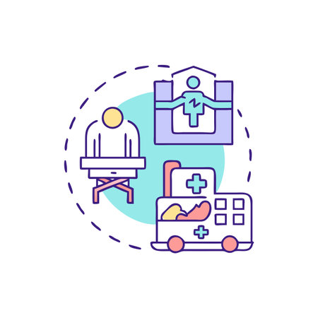 Patient in hospital flat line color icon. Health care, medicine and treatment. Vector illustrationのイラスト素材