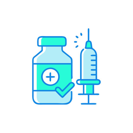 Vaccine vial and syringe icon. Vaccination concept. Vector illustrationのイラスト素材