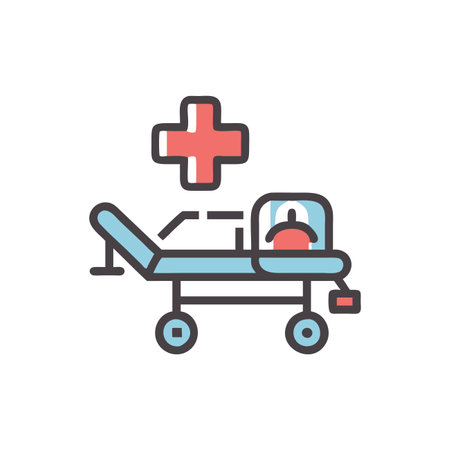 Hospital bed and medical cross line icon. Vector illustration, flat design.のイラスト素材