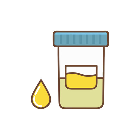 Medicine bottle with drop of urine. Flat style vector illustration.のイラスト素材