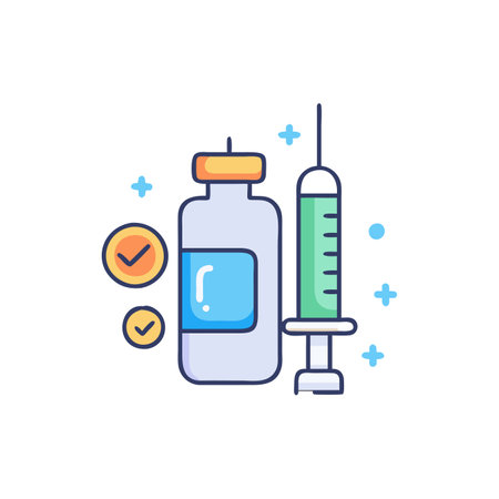 Vaccine and syringe filled line icon, vector illustration.のイラスト素材